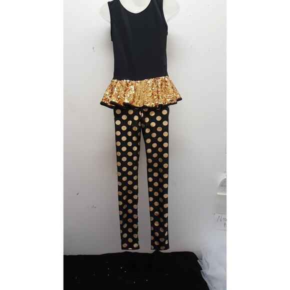 Dance Costume Medium Child Gold Weissman 9724 Jazz Sequin Unitard - Picture 3 of 4